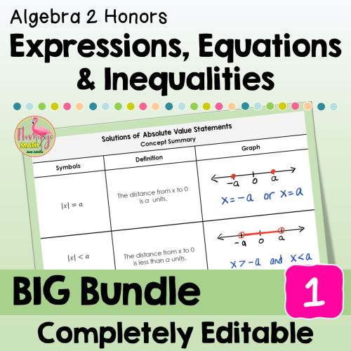Expressions, Equations & Inequalities Big Bundle (Alg 2 Honors)