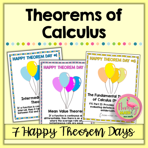 Calculus Happy Theorem Days Anchor Charts and Reference Cards