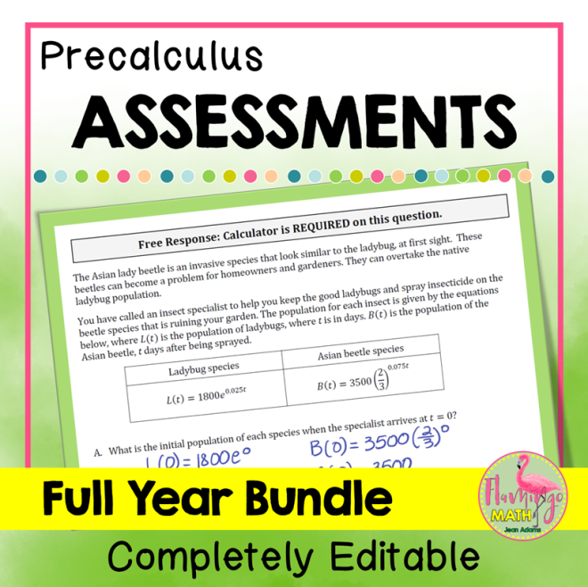 PreCalculus Curriculum Assessments Bundle - Flamingo Math with Jean Adams
