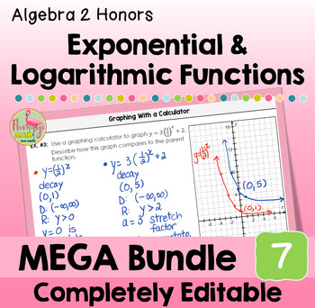 Exponential and Logarithmic Functions MEGA Bundle (Algebra 2)