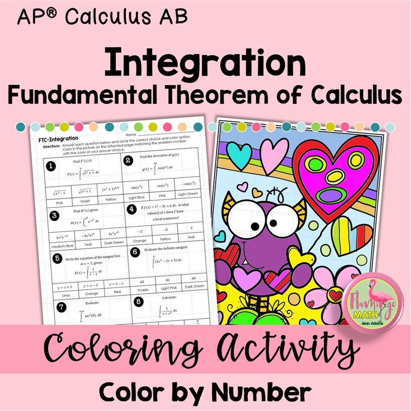 Integration Fundamental Theorem of Calculus Color by Number