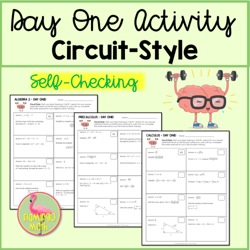Day One Circuit-Style Activity (Algebra 2, PreCalculus, Calculus)