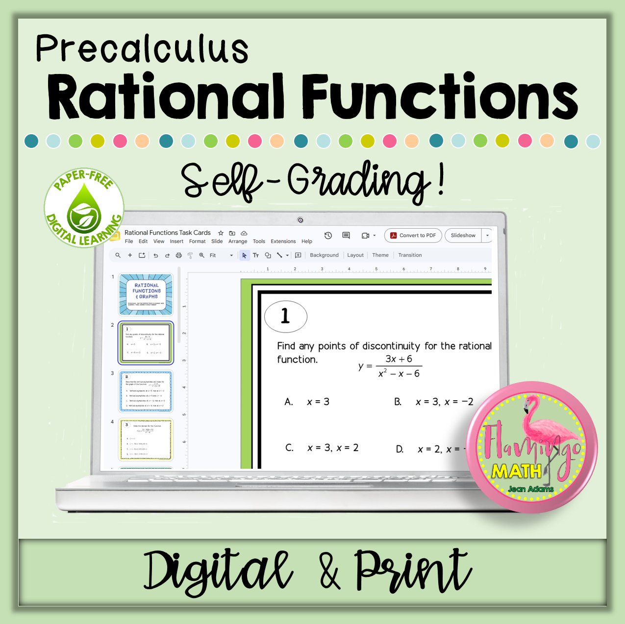 Rational Functions Digital Task Cards for Google Slides (Self-Grading)