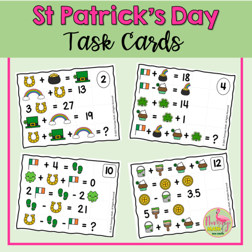St. Patrick's Day Equations and Logic Puzzles Task Cards