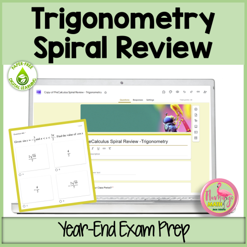 Trigonometry Spiral Review Google Forms (Precalculus Exam Prep)