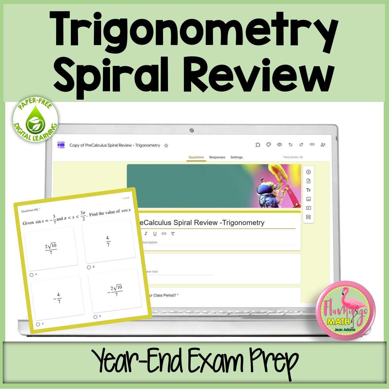 Trigonometry Spiral Review Google Forms (Precalculus Exam Prep)