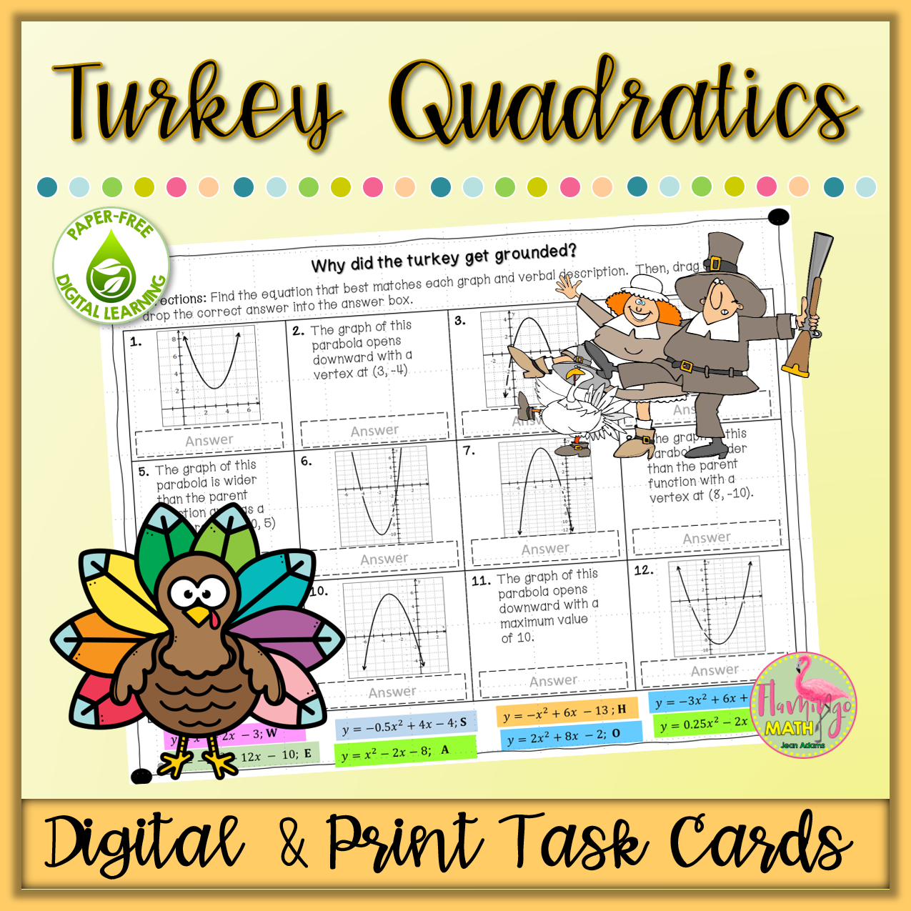 Turkey Quadratics Thanksgiving Activity Pack (Digital and Print)