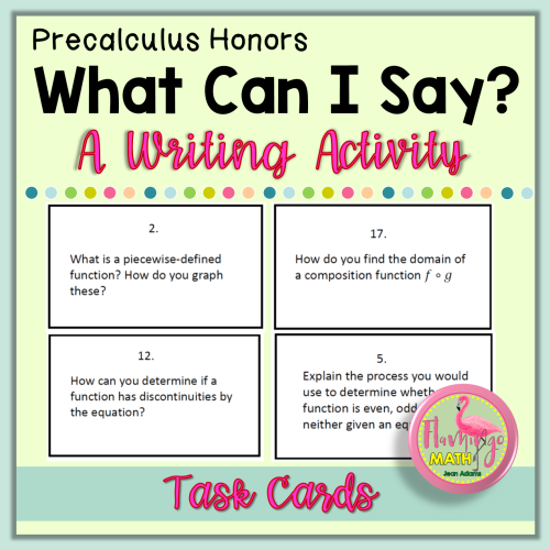 Functions Task Cards Writing Activity (PreCalculus - Unit 1)