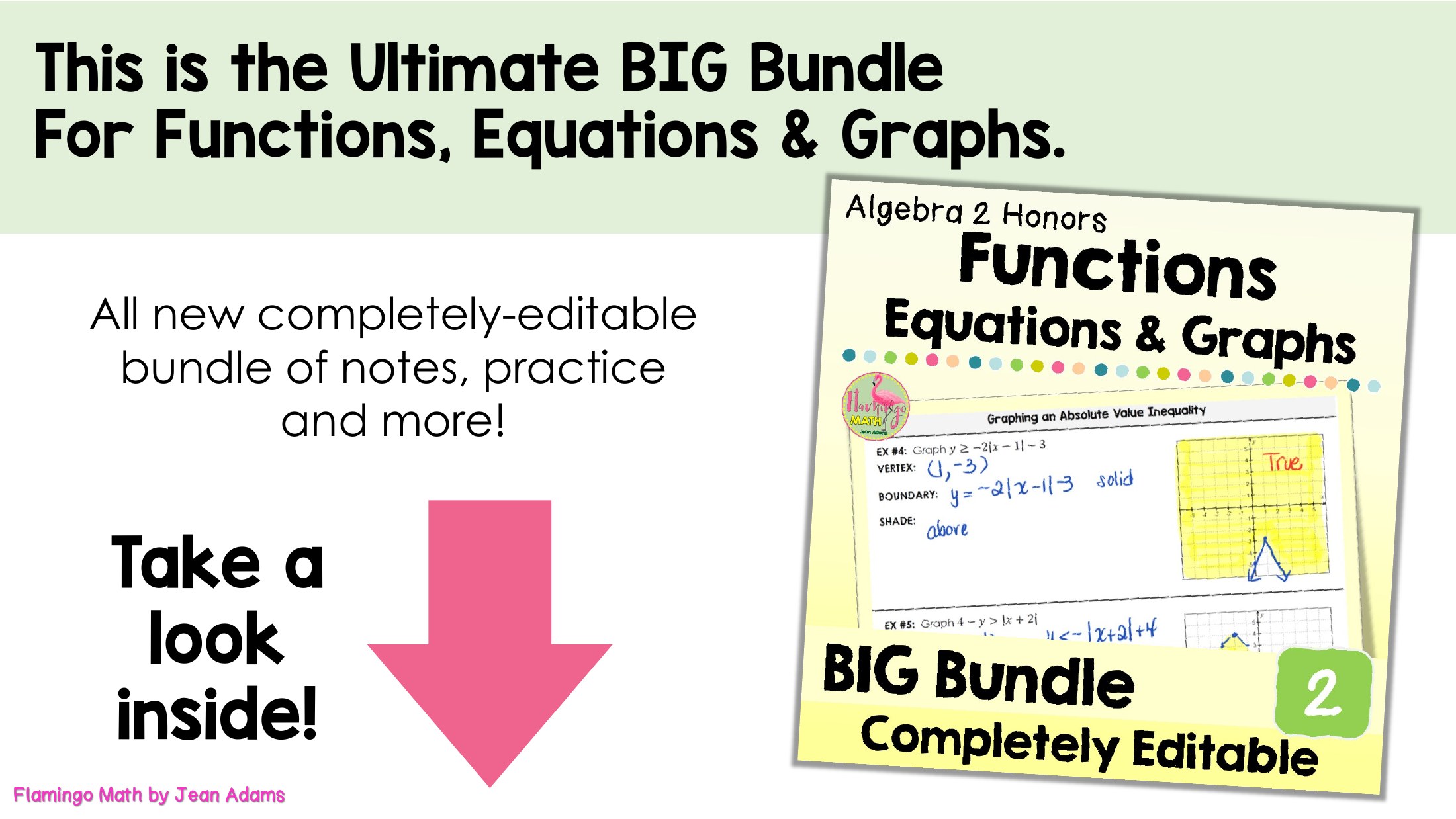 Functions Equations and Graphs BIG Bundle Algebra 2 (Unit 2)