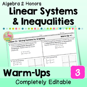 Linear Systems and Inequalities Warm Ups (Unit 3 Algebra 2)
