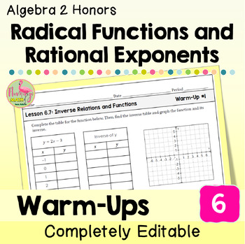 Radical Functions and Rational Exponents Warm-Ups (Unit 6 Algebra 2)