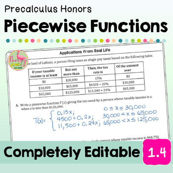 Piecewise Functions Lesson Unit 1 Precalculus
