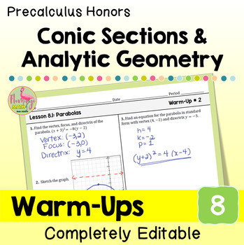 Conic Sections and Analytic Geometry Warm-Ups Unit 8 Precalculus