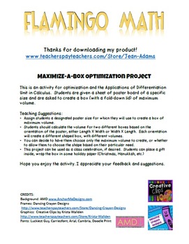 Calculus Applications of Differentiation Maximize-a-Box Project (Unit 5) - Image 2