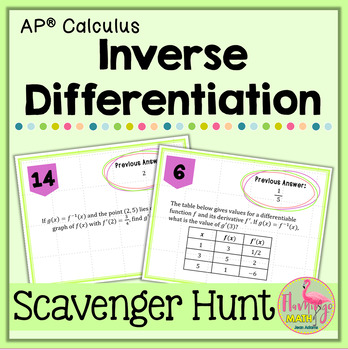 Inverse Differentiation Scavenger Hunt Activity (Unit 3 Calculus)