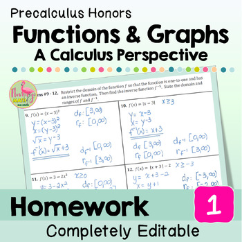 Functions and Graphs Homework Unit 1 Precalculus