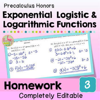 Exponential Logistic and Logarithmic Functions Homework Unit 3 Precalculus