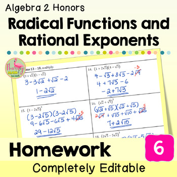 Radical Functions Homework (Unit 6 Algebra 2)
