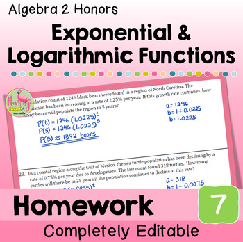 Exponential and Logarithmic Functions Homework (Unit 7 Algebra 2)