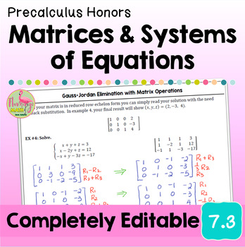 Matrices and Systems of Equations Lesson Unit 7 Precalculus