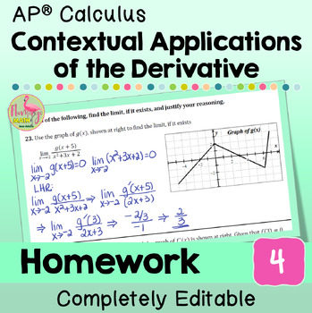 Contextual Applications of the Derivative Homework (Calculus - Unit 4)