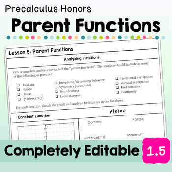 Parent Functions Lesson Unit 1 Precalculus