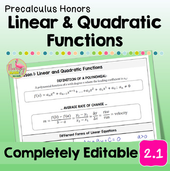 Linear and Quadratic Functions Lesson Unit 2 Precalculus