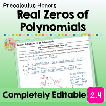 Real Zeros of Polynomial Functions Lesson Unit 2 Precalculus