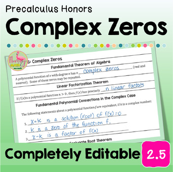 Complex Zeros of Polynomials Lesson Unit 2 Precalculus