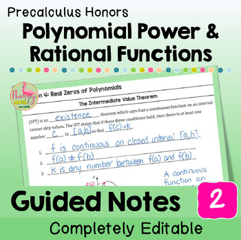 Polynomial Power Rational Functions Guided Notes Unit 2 Precalculus