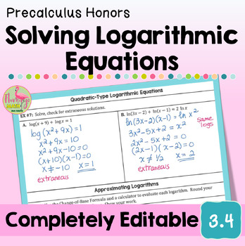 Solving Logarithmic Equations Lesson Unit 3 Precalculus