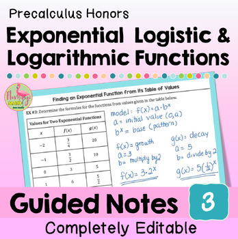 Exponential Logistic and Logarithmic Functions Guided Notes Unit 3 Precalculus
