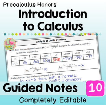 Introduction to Calculus Guided Notes Unit 10 Precalculus