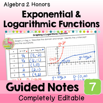 Exponential and Logarithmic Functions Guided Notes (Unit 7 Algebra 2)
