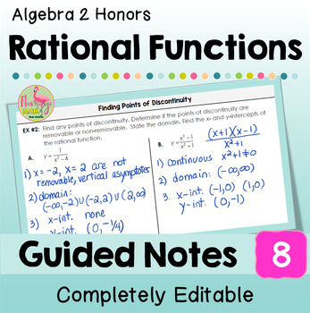 Rational Functions Guided Notes (Algebra 2 - Unit 8)