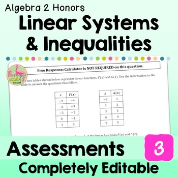 Linear Systems and Inequalities Assessments (Algebra 2 - Unit 3)