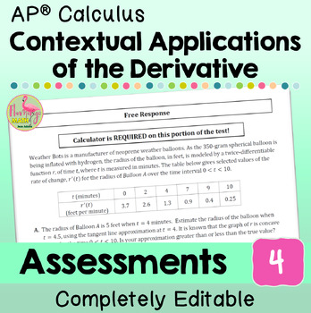 Contextual Applications of the Derivative Assessments (Unit 4 AP Calculus)