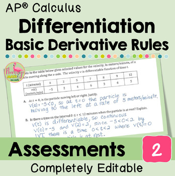 Differentiation-Basic Derivative Rules Unit Assessments (Unit 2 AP Calculus )