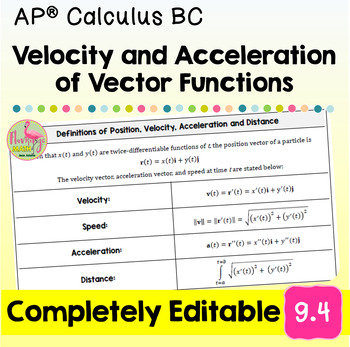 Velocity and Acceleration of Vector Functions (Unit 9 AP Calculus BC)