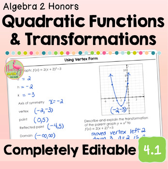 Quadratic Functions Transformations (Algebra 2 - Unit 4)