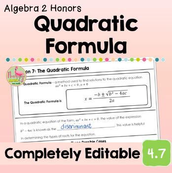 The Quadratic Formula (Algebra 2 - Unit 4)