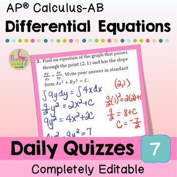 Differential Equations Daily Quizzes (Unit 7-AP Calculus AB)