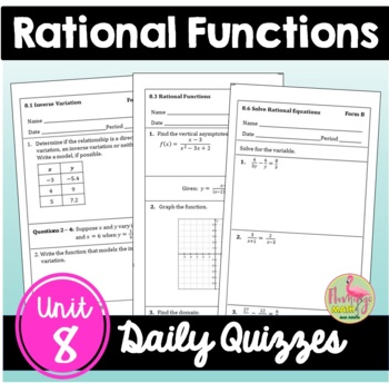 Rational Functions Daily Quizzes (Algebra 2 - Unit 8)
