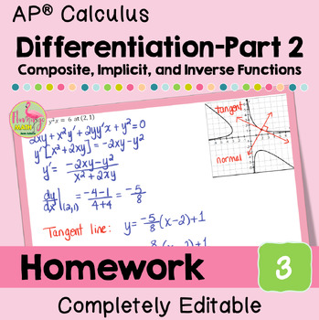 Differentiation Rules Homework (Unit 3 Calculus)