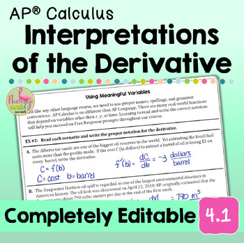 Interpretations of the Derivative in Context (Unit 4 Calculus)