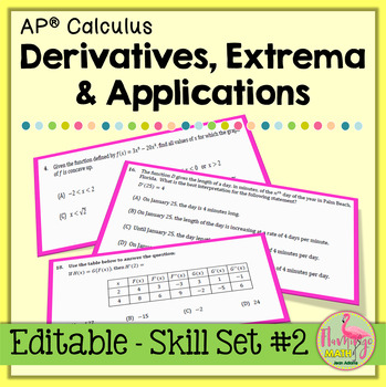 AP Calculus Derivatives Extrema and Applications Multiple Choice Monday