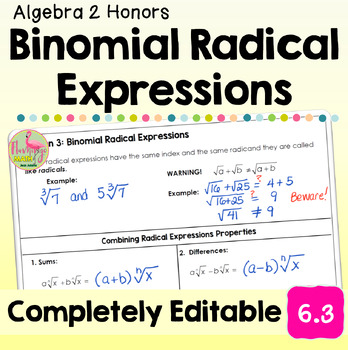 Binomial Radical Expressions (Unit 6 Algebra 2)