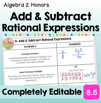 Add and Subtract Rational Expressions (Algebra 2 - Unit 8)