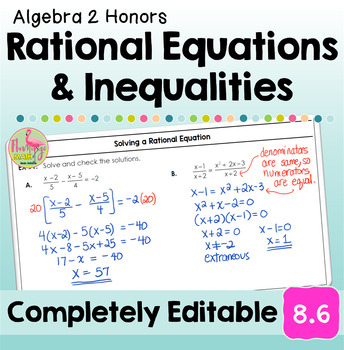 Rational Equations and Inequalities (Algebra 2 - Unit 8)