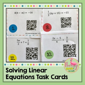 Solving Linear Equations Task Cards QR Codes (Algebra 2 - Unit 1)